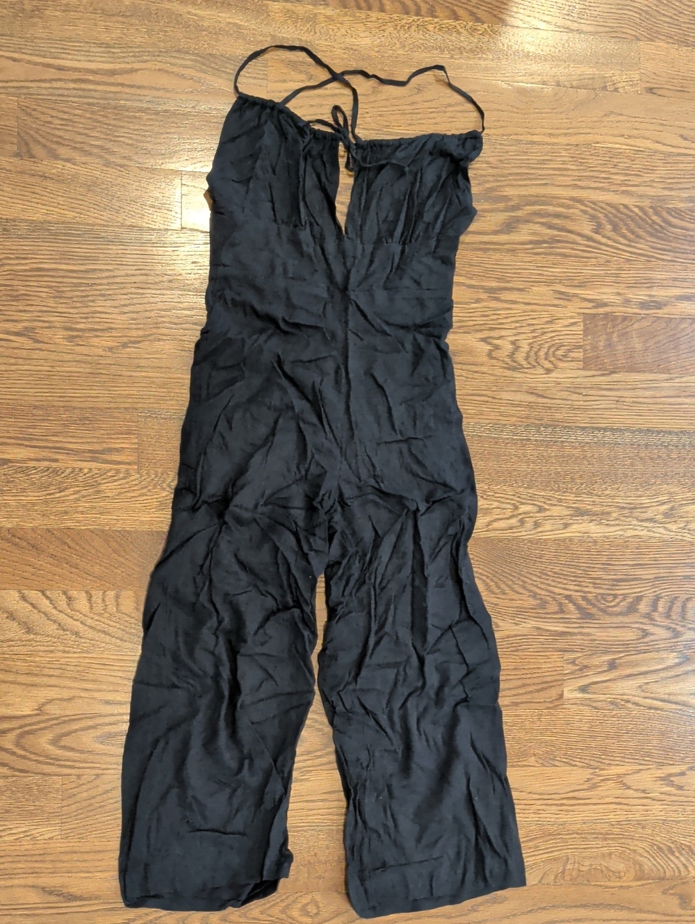 Free People Black Spaghetti-Strap Wide-Leg Jumpsuit